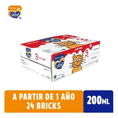 Leche Liquida Vital 3 Nutricia Bago 24 Bricks X 200 Ml Sabor Neutro