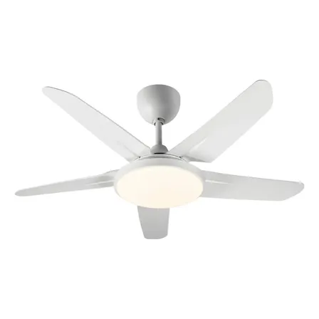 Ventilador De Techo 5 Aspas Plasticas Luz Led Control Remoto 1.06 M 50 Blanco Abs 5