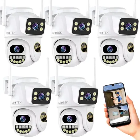 Kit 5 Camaras Seguridad 6mp Ip Wifi Domo Doble Exterior Gtp9 Blanco A33