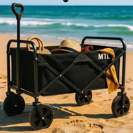 Carrito Plegable Mtl Color Negro Con Ruedas Pvc 100kg 100l Estructura Hierro Plegado Portátil Para Camping Playa Jardin Compras Resistente Diseño Moderno Y Liviano