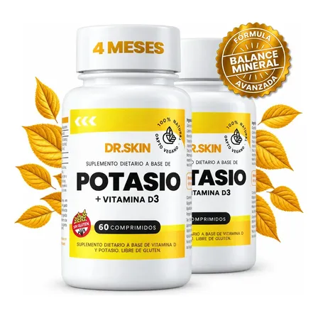 Potasio + Vitamina D3 | 90 Mg + 2000 UI | 2 Meses | 120 Comprimidos | X2 | Dr Skin | ¡Frená Calambres, Cuidá Tus Músculos Y Huesos! Pack Combo De Electrolitos | Citrato De Potasio Y Colecalciferol