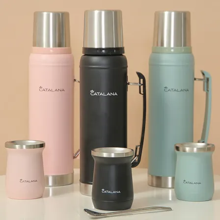 Kit Premium Catalana Termo 1l + Mate Doble Acero Inox 20hs