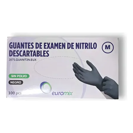Guantes Euromix De Nitrilo Caja X 100 Talle S / M / L Color Eleccion Color Negro