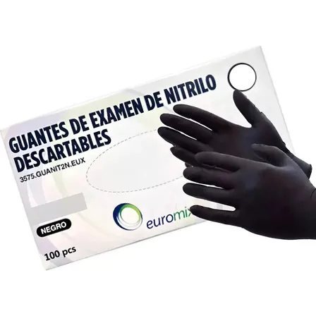 Guantes Nitrilo Negro X100 Euromix Negro Y Rosa Talle S