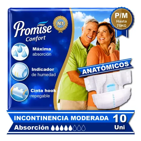 Pañales Para Adultos Anatómicos Promise Confort P/m X 10 Un