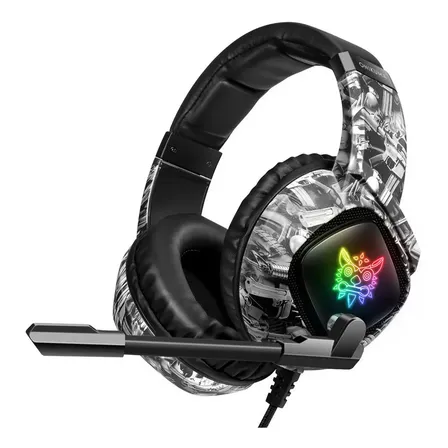 Auriculares Gamer Onikuma K19 Camuflaje Gris con Luz LED