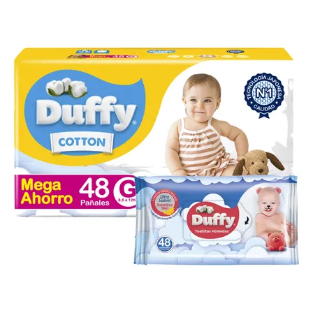Pañales Duffy Cotton Talle G X 48 Un + Toallitas Gratis Grande (g)