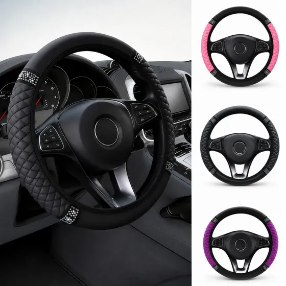 Cubrevolante Para Auto Con Strass Cuero Suave