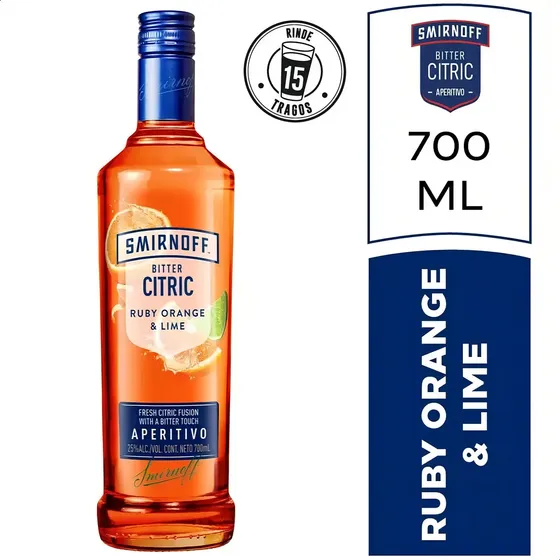 Vodka Smirnoff Saborizado Bitter Citric Ruby Orange & Lime 700ml