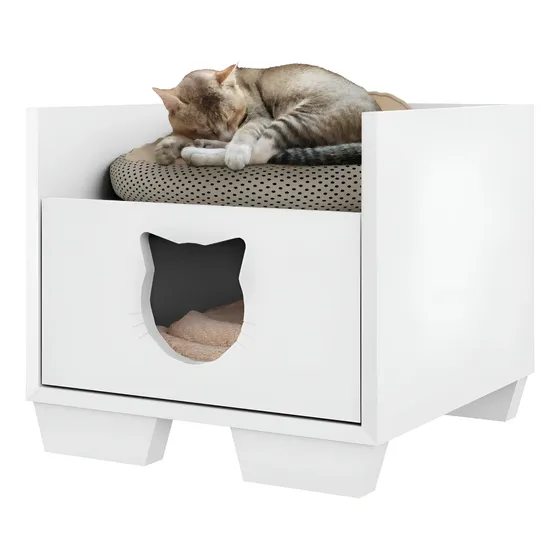 Cama Cucha Mascotas Gato Con Almohadón Y Cajon De Guardado