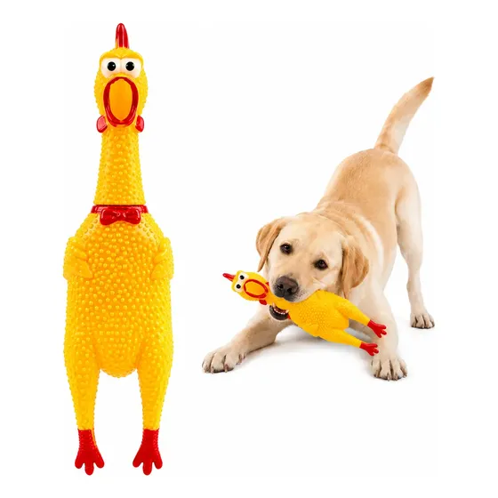 Juguete Perro Pollo Chillón 30cm Con Sonido Mordedor Masco