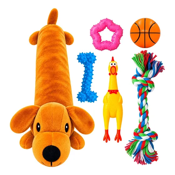 Kit X6 Juguetes Perro Peluche Pelota Basquet Soga Y Aro
