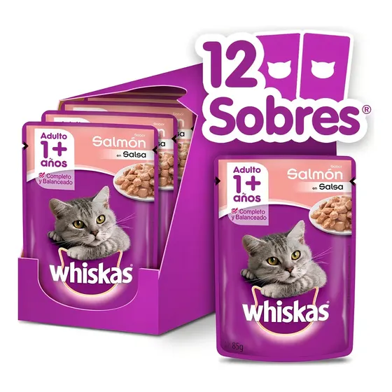 Whiskas Alimento Húmedo Sobrecito Gato Salmón Salsa 12 Un