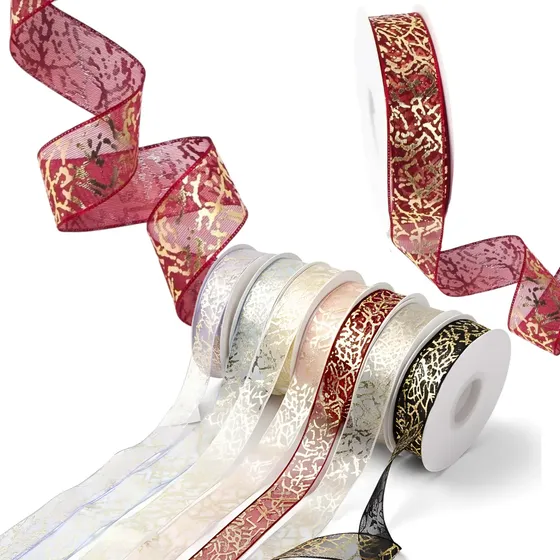 Rollo Cinta Organza 2.5cm X 20m Lineas Doradas Cod. 3270