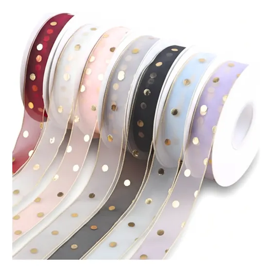 Rollo Cinta Organza 2.5cm X 20m Puntos Dorados Cod. 3272
