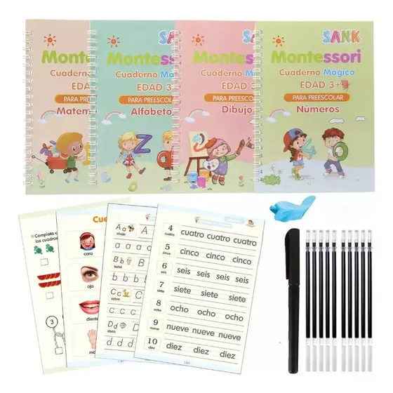 Cuadernos Mágicos Montessori Reutilizables De Caligrafía X4