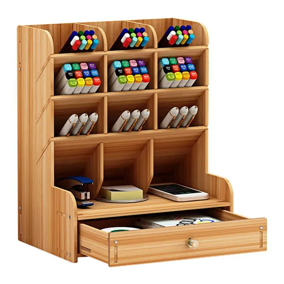 Organizador De Escritorio De Madera Multifunción