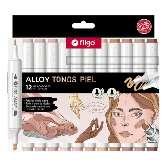 Marcadores Filgo Alloy Doble Punta Tonos Piel X12