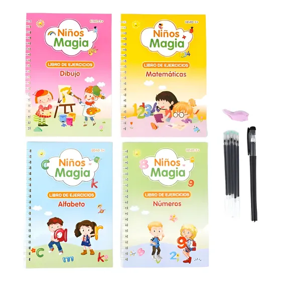Cuadernos Mágicos Educativos En Español Con Relieve Kit X 4
