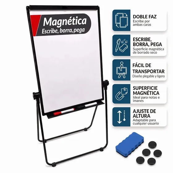 Pizarra Blanca Rotafolio Apxer 70x100 Cm Doble Faz 4 Apoyos Estable Diseño Premium