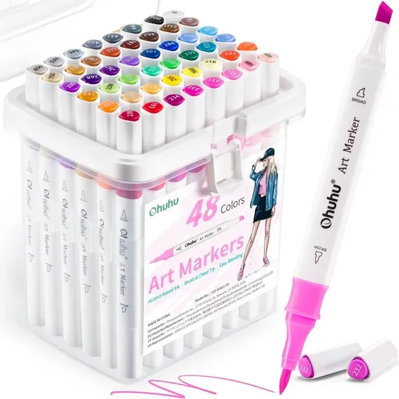 Marcadores Ohuhu 48 Colores Punta Pincel Bisel
