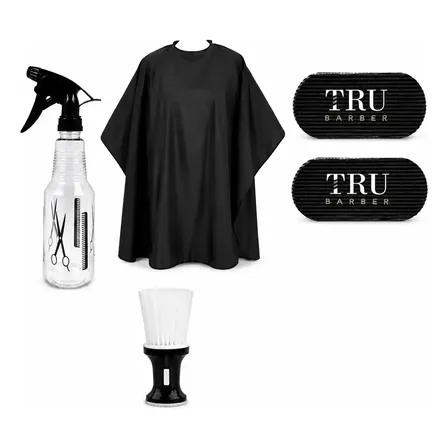 Kit De Barberia Con Broche Vaporizador Portatalco Capa Set Barberia Negro