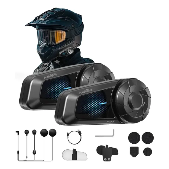Par Intercomunicador Fodsports FX-S Bluetooth 5.4 para Casco con Reducción de Ruido CVC y IP67 Hands-free Music/call