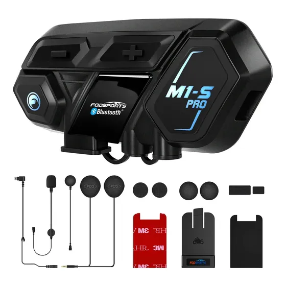 Intercomunicador para Casco Moto Audífonos Bluetooth 5.0 Fodsports M1-S PRO con Manos Libres, Sistema Comunicación, Intercomunicación Bidireccional de 2000m 10 Conectados Impermeable IP65