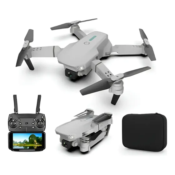 Mini Dron E88 Pro Con Doble Cámara 4k Estabilizador Vuelo Color Gris