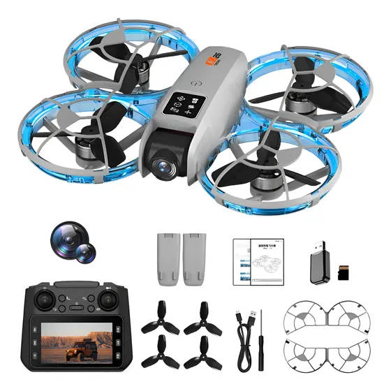Dron Con Cámara Para Principiantes Y Adultos, Motor Sin Esco Gris