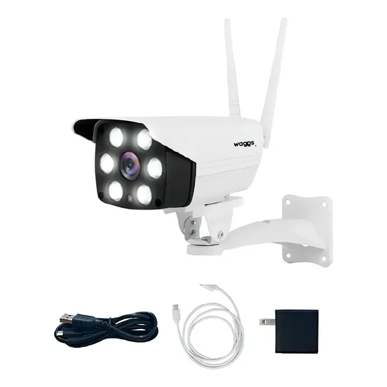 Camara De Seguridad Vision Nocturna Exteriores Full HD Waggs CDSE02 blanco