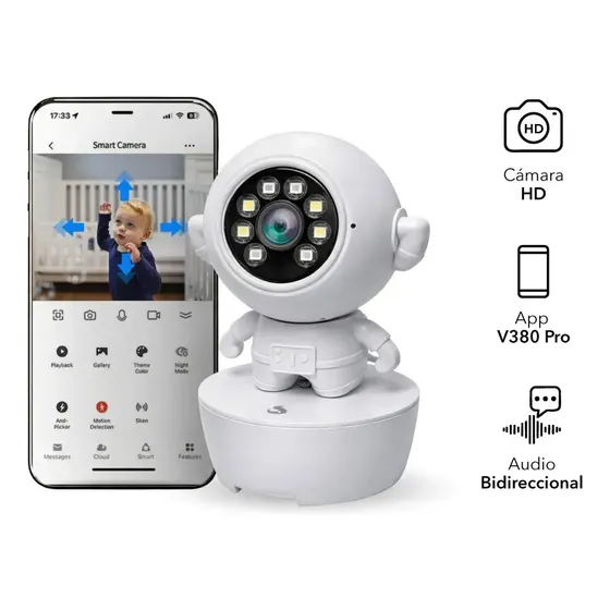 Cámara De Seguridad Infantil Astronauta HD Inalámbrica Usb-c Interior Wifi 2mp Visión Nocturna PTZ Audio Bidireccional App