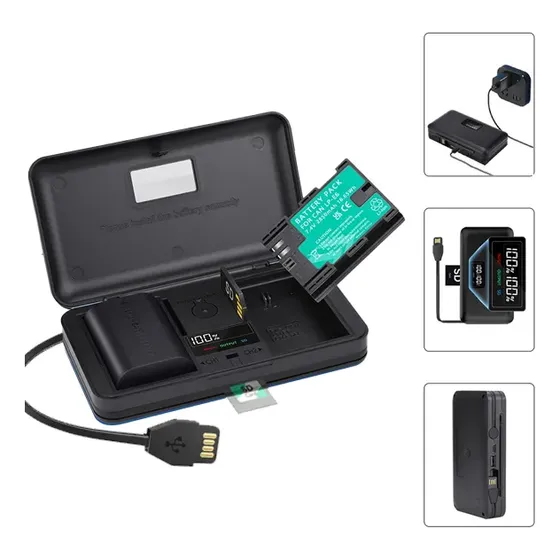 Cargador Lcd Y 2 Batería Lp-e6 Para Canon Eos 7d 60d 6d 5d