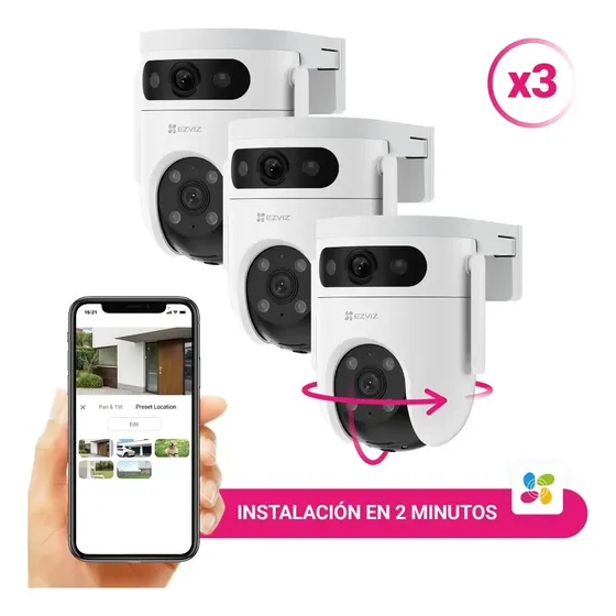 Kit 3 Cámaras Seguridad Wifi H9c Lente Doble Exterior Ezviz Color Blanco