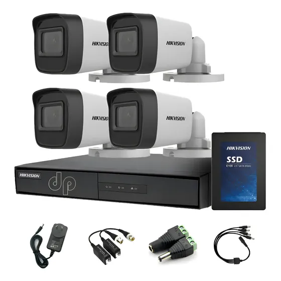 Kit Seguridad Hikvision Dvr 4ch + 4 Cámaras Fullhd + Disco
