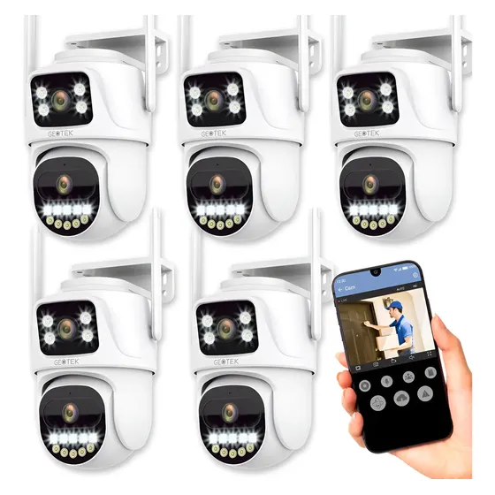 Kit 5 Camaras Seguridad Geotek 6mp Ip Wifi Domo Doble Exterior Vision Nocturna Inteligente Deteccion de Movimientos Gtp9 Blanco