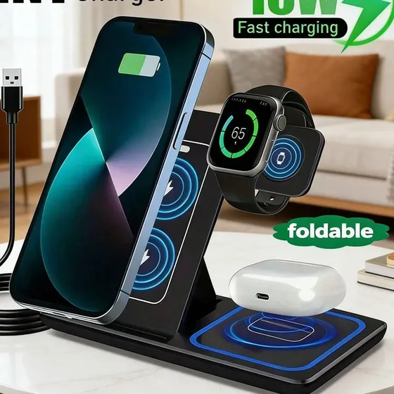 Cargador Inalámbrico 3 En 1 Plegable 15 W