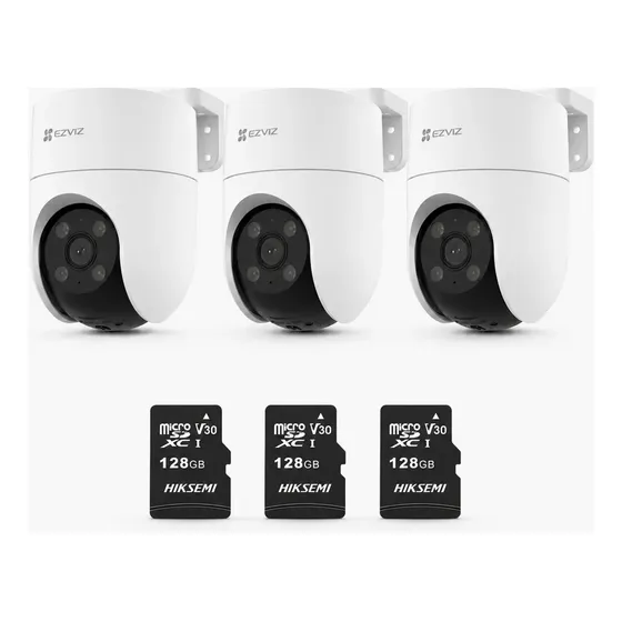 Kit 3 Camaras Ip Exterior Domo Ezviz 2mp H8c Micro Sd 128gb