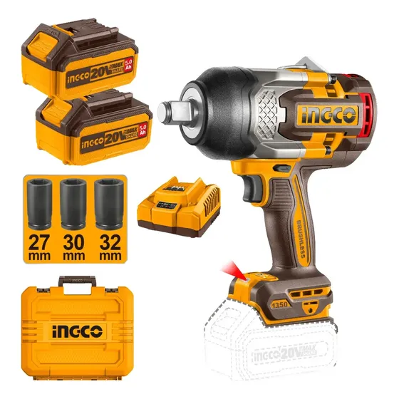 Llave de impacto inalámbrico 3/4 + 2 baterias 5amp + Cargador Ingco Profesional