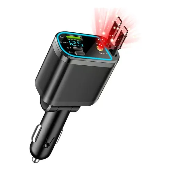 Cargador Retractil Rapido Para Auto 4 En 1 Luces Luz Estelar