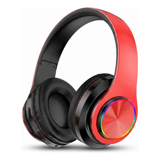 Auriculares Inalámbricos B39 Bluetooth Sd Radio Vincha Rgb Rojo/negro