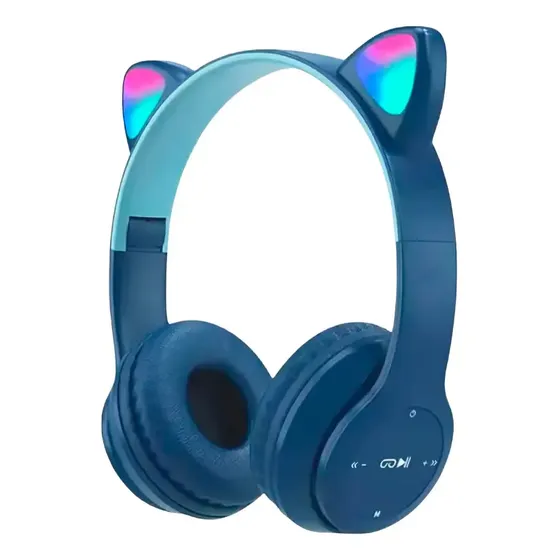 Auriculares Inalámbricos P47m Bluetooth Led Rgb Radio Sd Azul