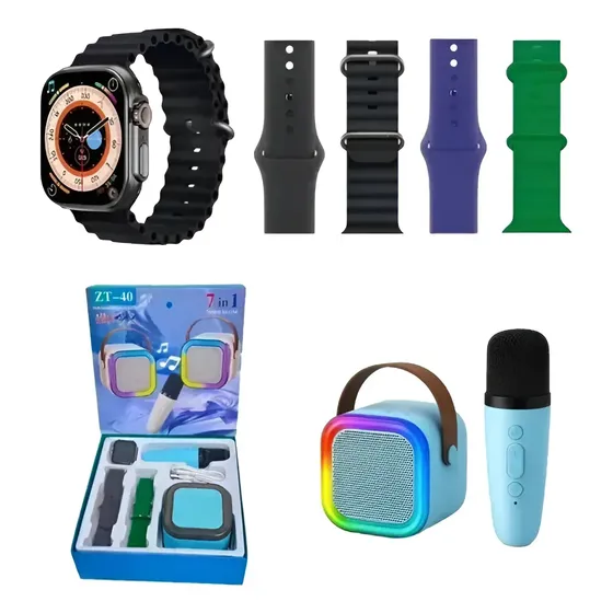 Smartwatch C/4 Mallas 7 En 1 Parlante Y Microfono Celeste Mesh