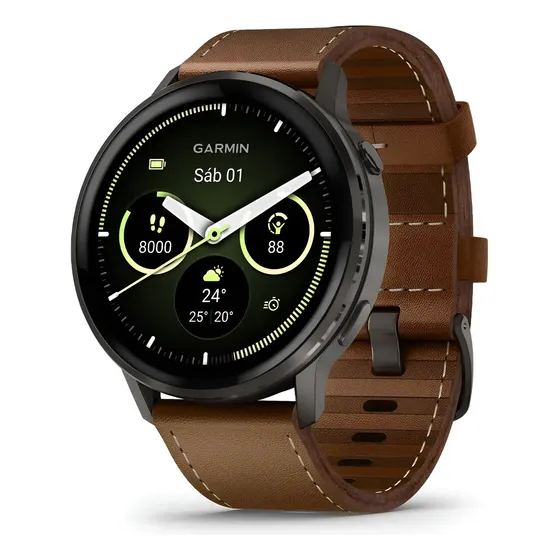 Smartwatch Venu 4 Cuero Reloj Garmin Gps Amoled Musica 45mm Gris Oscuro Marrón