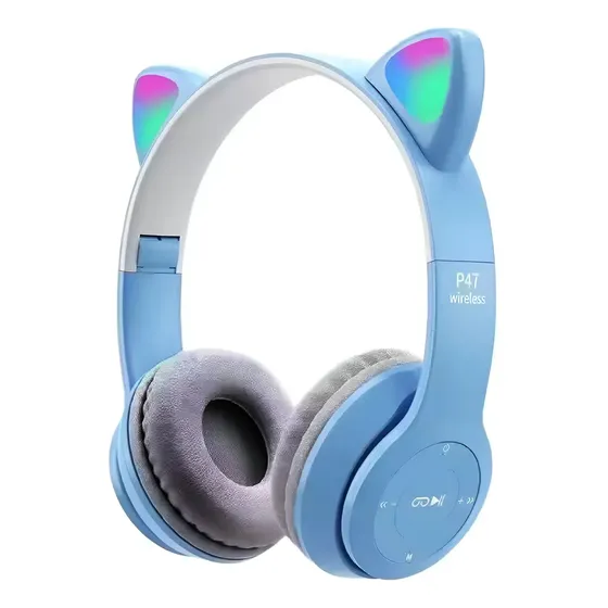 Auriculares Inalámbricos Mti P47m Bluetooth Led Rgb Radio Sd Celeste