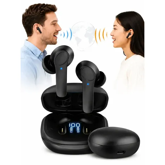 Auriculares Traductor Negros 144 Idiomas Traduccion En Tiempo Real Inteligente Bluetooth 5.3 Conferencias Reuniones Viajes Cancelacion De Ruido Multilenguaje Con Caja Cargadora - Negro