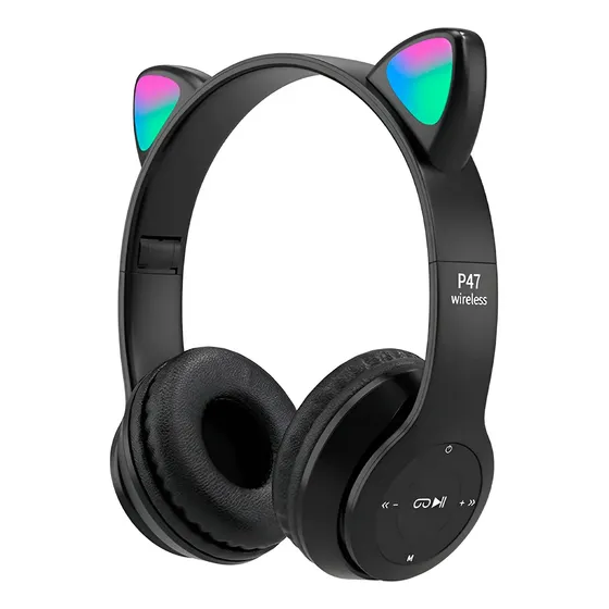Auriculares Inalámbricos Mti P47m Bluetooth Led Rgb Radio Sd Color Negro