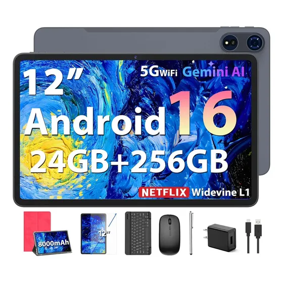 Tablet Yleebg Tab9 12puLG Android16 Unisoc T615 24gb 256gb