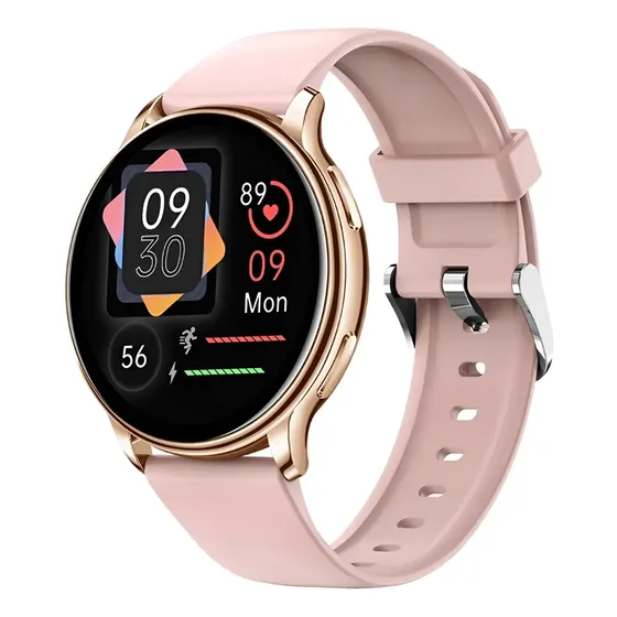 Reloj Smart Watch Fitness Pantalla Hd Sensor Temperatura Caja Rosa Malla Rosa Bisel Rosa Diseño De La Malla Rosa