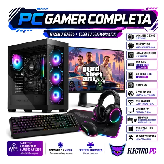 Pc Gamer Completa Amd Ryzen 7 8700g Am5 Ddr5 Monitor 27 Wifi
